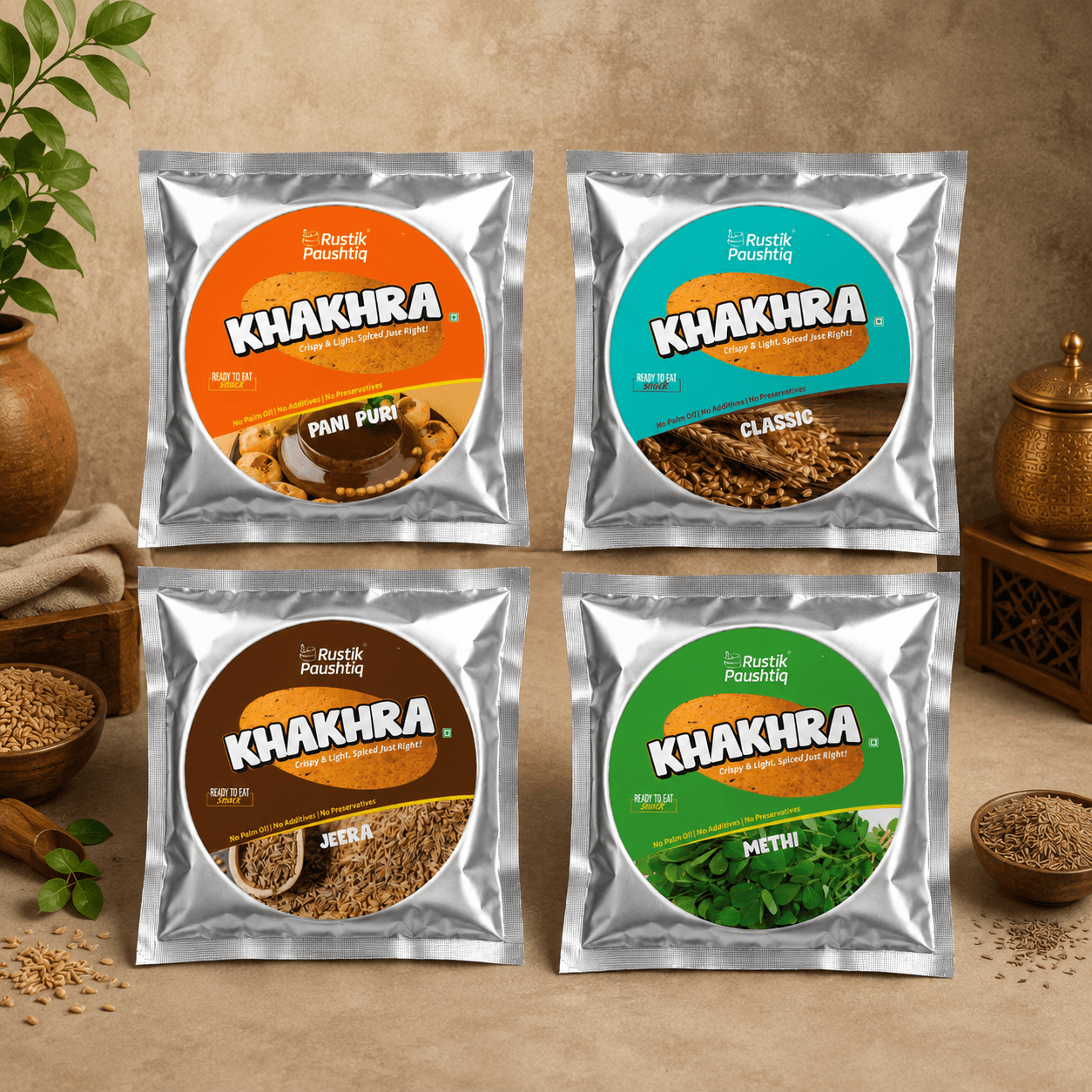 4 Khakhras (Classic, Jeera, Methi, Pani Puri) (200gm*4)