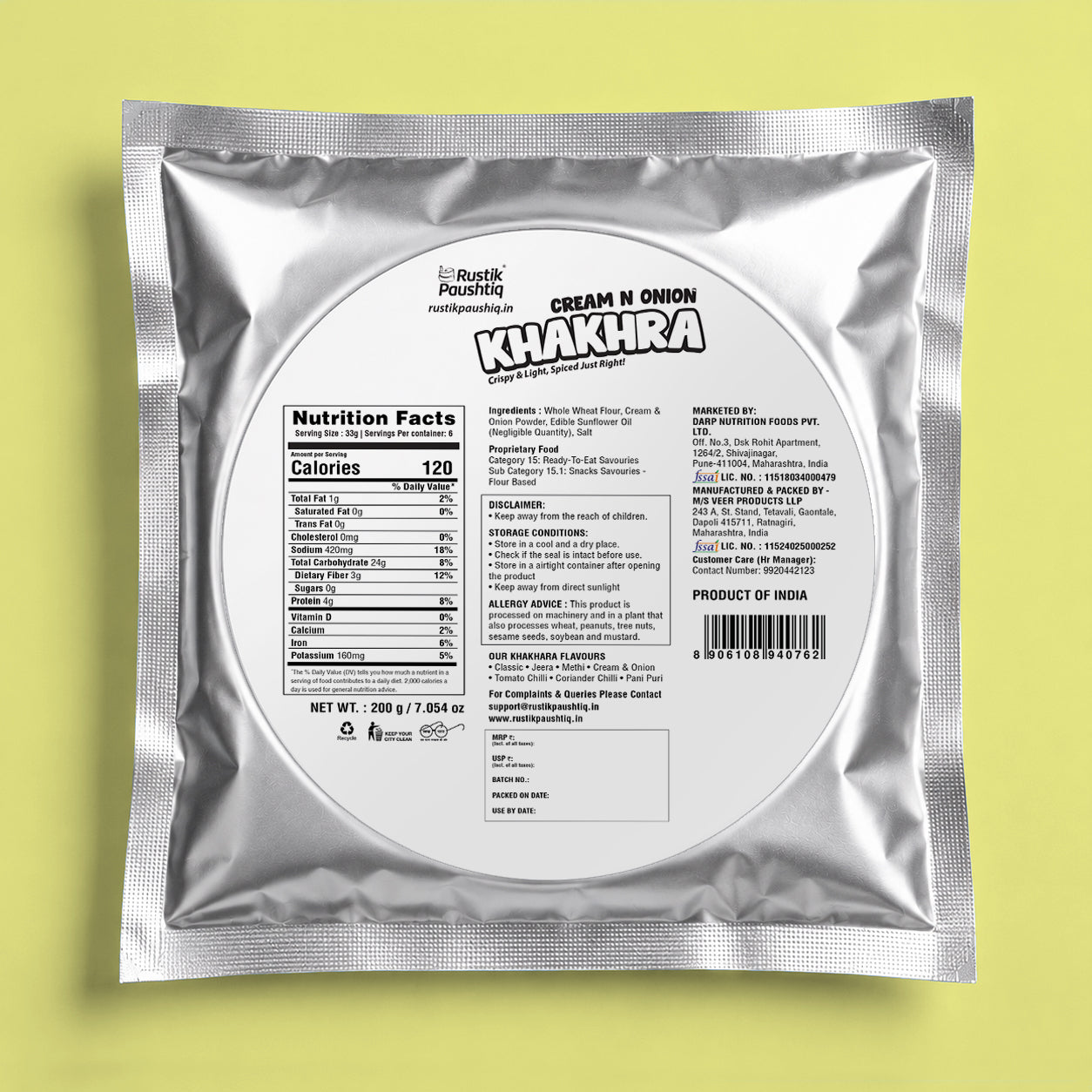 Cream & Onion Khakhra 200gm